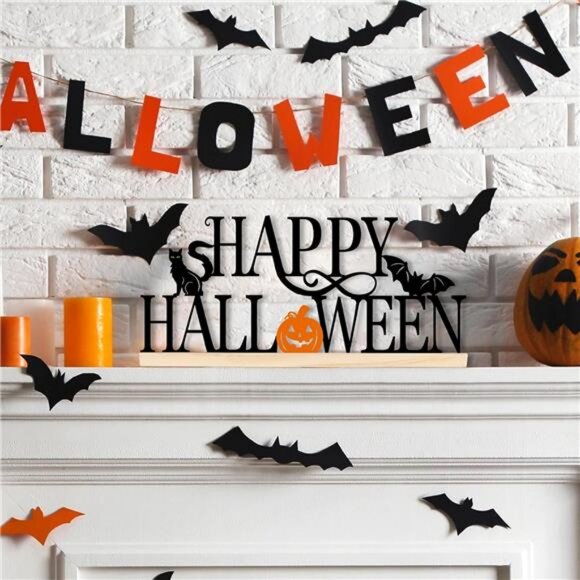 Metal Happy Halloween Sign, Black Halloween Decorations for Home - Picture 4 of 7